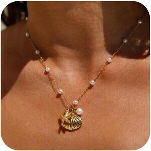Summer Gold Necklace for Women | 14K Gold Plated | Shell Starfish Necklace